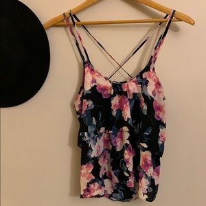 Cross crossed strappy floral tank